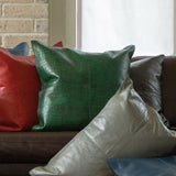 Genuine Leather Embossed Croc Pillow, Emerald