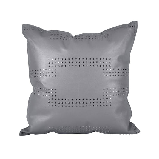 Gray Genuine Leather Geometric Studded Throw Pillow