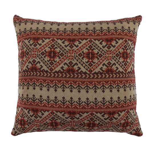 Fair Isle Knit Euro Sham - Red, Tan & Chocolate