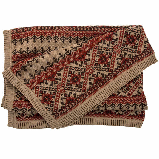 Fair Isle Red & Brown Knit Throw Blanket