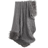 Nordic Cable Knit & Mongolian Fur Throw Blanket, Gray