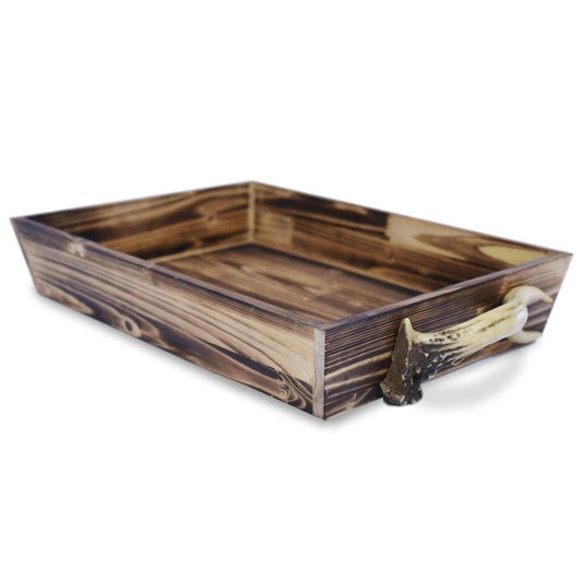 Wooden Serving Tray w/ (Faux) Antler Handles
