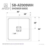 ANZZI Titan 36" x 36" Corner Shower Pan, Durable Marine Grade Acrylic, cUPC Certified, Center Drain, Slip-Resistant Flooring, White Finish