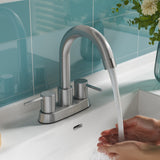 Remnants Series 4 in. Centerset Double Handle Mid Arc Bathroom Sink Faucet with Drain Kit and Deckplate Included