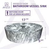 Marbled Series Ceramic Vessel Sink in Marbled Snow Finish