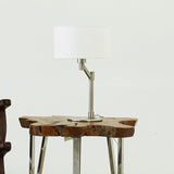 Horizon Brushed Nickel Table Lamp with On/Off Switch Curved Metal Base Linen Shade