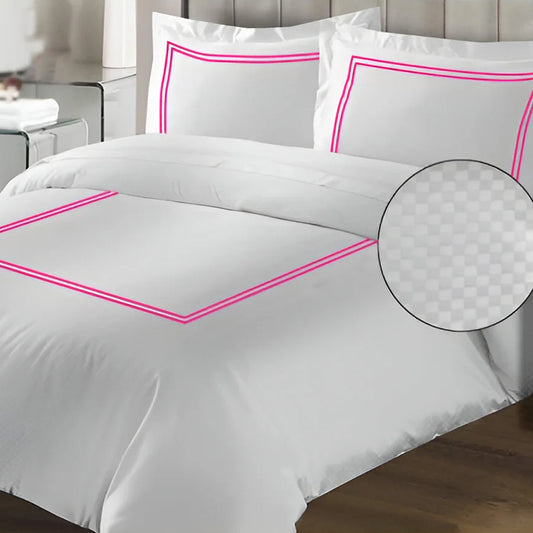 400TC Cotton Double Embroidery Sateen Microcheck Duvet Cover Set