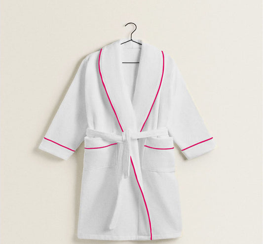 Shawl Collar Cotton Bath Robe with Border Embroidery