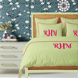 Monogram Sage 400TC Cotton Small Scallop Embroidery Duvet Cover Set