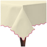 Scallop Embroidery Sateen Cotton Solid Table Cloth - Ivory