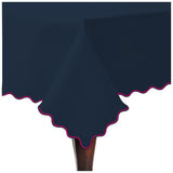 Scallop Embroidery Sateen Cotton Solid Table Cloth - Navy