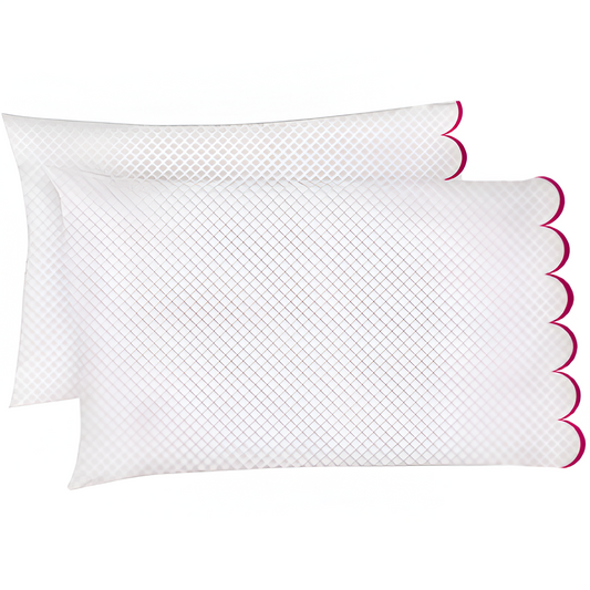 Allena 400TC Cotton Scallop Embroidery Sateen Microcheck Pillowcases (Set Of 2)