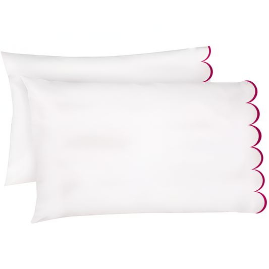 Allena 400TC Cotton Scallop Embroidery Sateen Solid Pillowcases (Set Of 2)