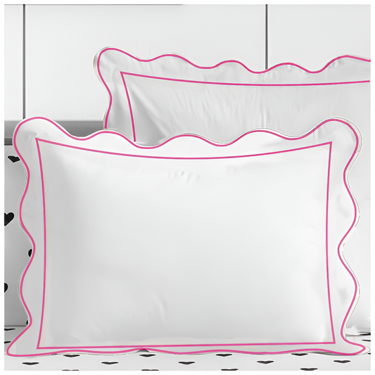 400TC Cotton Scallop Embroidery & Border Sateen Solid Pillow Sham
