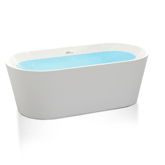 Chand Series 55 in. x 30 in. Flat Bottom Acrylic Freestanding Soaking Bathtub with Center Drain in Glossy White