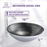 Stellar Series 17 in. Bathroom Vessel Sink with Scratch-Tough and Stain-Resistant Surface in Precious Storm Glass