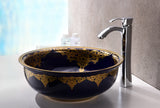 Scepter Series 17 in. Bathroom Vessel Sink with Scratch-Tough and Stain-Resistant Surface in Blue Hammered Glass