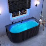 Stone Belle 67 x 32 Combination Flat Bottom Freestanding Bathtub with Center Drain in Black with Massage jets and Lights