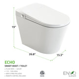 ANZZI ENVO Echo Smart Bidet Toilet (1.28 GPF), Elongated, Touchless Operation (Motion/Foot Sensor, Voice/Wi-Fi), UV Nozzle Sterilization, and Deodorizer