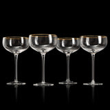 Gold Rim Glasses 7 oz, Set of 4 Gold Rim Classic Manhattan Glasses (Ribbed)
