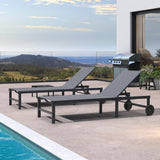 PURPLE LEAF Outdoor Chaise Lounge Chairs Set Recliner Aluminum Adjustable Chair with Wheels and Table for Poolside Beach Patio Reclining Sunbathing Lounger