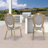 PURPLE LEAF Patio Dining Chair Set of 2 French Aluminium Frame Chairs with Rattan for Indoor Kitchen Deck Bistros Cafe Restaurant
