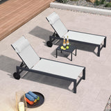 PURPLE LEAF Outdoor Lounge Chair Patio Chaise Pool Lounger Aluminum Frame with Side Table and Wheels for Outside Sunbathing Tanning Recliner Including Pillows