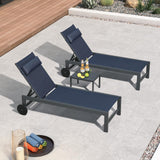PURPLE LEAF Outdoor Lounge Chair Patio Chaise Pool Lounger Aluminum Frame with Side Table and Wheels for Outside Sunbathing Tanning Recliner Including Pillows