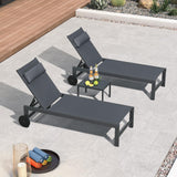 PURPLE LEAF Outdoor Lounge Chair Patio Chaise Pool Lounger Aluminum Frame with Side Table and Wheels for Outside Sunbathing Tanning Recliner Including Pillows