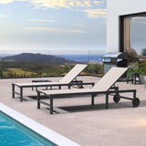 PURPLE LEAF Outdoor Chaise Lounge Chairs Set Recliner Aluminum Adjustable Chair with Wheels and Table for Poolside Beach Patio Reclining Sunbathing Lounger
