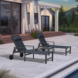 PURPLE LEAF Outdoor Lounge Chair Patio Chaise Pool Lounger Aluminum Frame with Side Table and Wheels for Outside Sunbathing Tanning Recliner Including Pillows