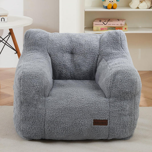 MAXYOYO Kids Sherpa Bean Bag Chair, Teddy Lazy Sofa for Girls and Boys, Grey