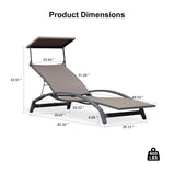 PURPLE LEAF Patio Lounge Chair with Canopy Shade Outdoor Chaise Lounge Chair Set of 2 for Lawn Poolside Backyard Sunbathing Tanning Chairs with Arm
