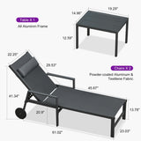 PURPLE LEAF Outdoor Lounge Chair Patio Chaise Pool Lounger Aluminum Frame with Side Table and Wheels for Outside Sunbathing Tanning Recliner Including Pillows