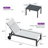 PURPLE LEAF Outdoor Lounge Chair Patio Chaise Pool Lounger Aluminum Frame with Side Table and Wheels for Outside Sunbathing Tanning Recliner Including Pillows
