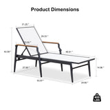 PURPLE LEAF Outdoor Chaise Lounge Chair Set of 2 Patio Pool Lounger Aluminum Chairs with Wooden Armrest Sunbathing Tanning Recliner for Outside Backyard White