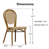 PURPLE LEAF Patio Dining Chair Set of 2 French Aluminium Frame Chairs with Rattan for Indoor Kitchen Deck Bistros Cafe Restaurant