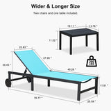 PURPLE LEAF Outdoor Chaise Lounge Chairs Set Recliner Aluminum Adjustable Chair with Wheels and Table for Poolside Beach Patio Reclining Sunbathing Lounger