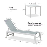 PURPLE LEAF Outdoor Chaise Lounge Chairs Set of 2 White Aluminum Lounge Chair Five-Position Adjustable Chaise with Wheels and Table for Pool Deck Patio