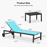 PURPLE LEAF Outdoor Chaise Lounge Chairs Set Recliner Aluminum Adjustable Chair with Wheels and Table for Poolside Beach Patio Reclining Sunbathing Lounger