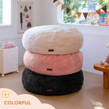 MAXYOYO 3 in 1 Kids Bean Bag Chair Bed, Faux Fur Round Child Floor Sofa for Gaming, Reading (Black)