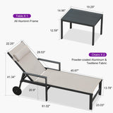 PURPLE LEAF Outdoor Lounge Chair Patio Chaise Pool Lounger Aluminum Frame with Side Table and Wheels for Outside Sunbathing Tanning Recliner Including Pillows
