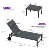 PURPLE LEAF Outdoor Lounge Chair Patio Chaise Pool Lounger Aluminum Frame with Side Table and Wheels for Outside Sunbathing Tanning Recliner Including Pillows