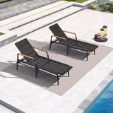 PURPLE LEAF Outdoor Chaise Lounge Chair Set of 2 Patio Pool Lounger Aluminum Chairs with Wooden Armrest Sunbathing Tanning Recliner for Outside Backyard White
