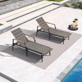 PURPLE LEAF Outdoor Chaise Lounge Chair Set of 2 Patio Pool Lounger Aluminum Chairs with Wooden Armrest Sunbathing Tanning Recliner for Outside Backyard White