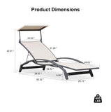PURPLE LEAF Patio Lounge Chair with Canopy Shade Outdoor Chaise Lounge Chair Set of 2 for Lawn Poolside Backyard Sunbathing Tanning Chairs with Arm