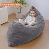 MAXYOYO 3 in 1 Kids Bean Bag Chair Bed, Faux Fur Child Floor Sofa for Gaming, Reading (Dark Grey)