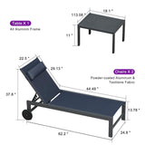 PURPLE LEAF Outdoor Lounge Chair Patio Chaise Pool Lounger Aluminum Frame with Side Table and Wheels for Outside Sunbathing Tanning Recliner Including Pillows