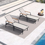 PURPLE LEAF Outdoor Chaise Lounge Chair Set of 2 Patio Pool Lounger Aluminum Chairs with Wooden Armrest Sunbathing Tanning Recliner for Outside Backyard White
