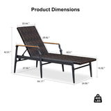 PURPLE LEAF Outdoor Chaise Lounge Chair Set of 2 Patio Pool Lounger Aluminum Chairs with Wooden Armrest Sunbathing Tanning Recliner for Outside Backyard White